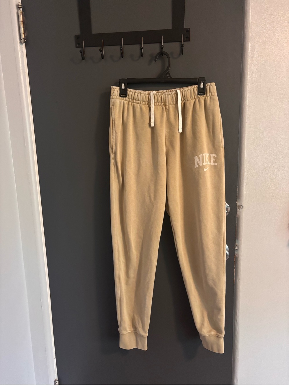 Nike Men’s Beige Tan Sweatpants with White Logo